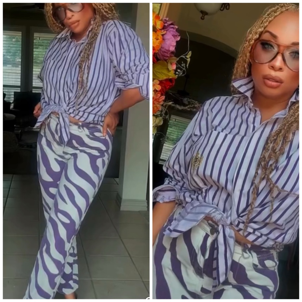 Striped Purple and White Button Down Shirt-F